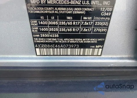 2006 Mercedes-Benz Ml 350 4Matic from USA, damaged, VIN 4JGBB86E46A073973